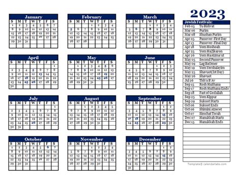 2023 Jewish Festivals Calendar Template - Free Printable Templates