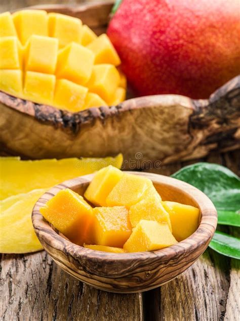 Mango Fruit and Mango Cubes. Stock Image - Image of wooden, mango: 86321353