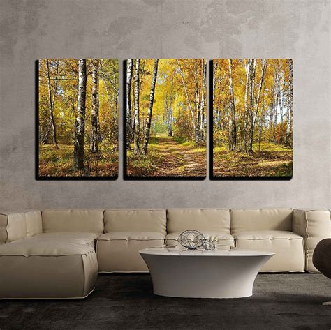 Wall26 - 3 Piece Canvas Wall Art - birch grove in autumn forest ...