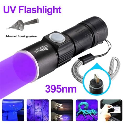 395Nm UV Light Flashlight Blacklight USB Rechargeable LED Flashlight ...