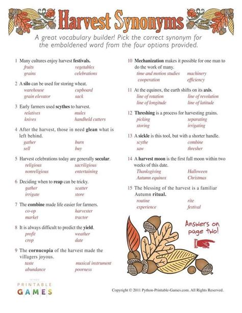 Printable fall harvest games – Artofit