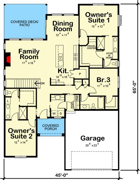 Prairie-style Ranch House Plan with Two Master Suites - 42641DB ...