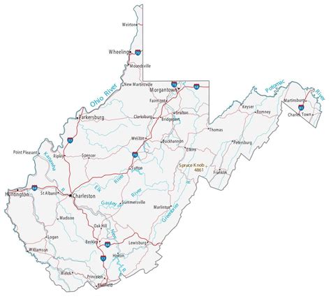 Map of West Virginia - Cities and Roads - GIS Geography