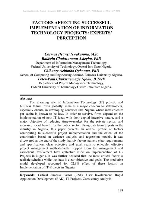 (PDF) FACTORS AFFECTING SUCCESSFUL IMPLEMENTATION OF INFORMATION ...