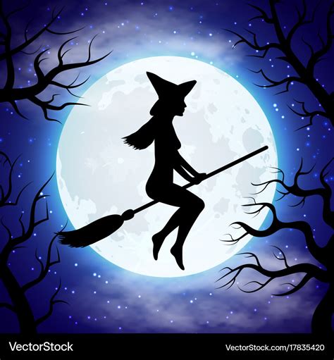 Silhouette of witch flying on the broom Royalty Free Vector