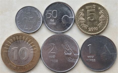 New Indian Coin 25 Paisa-10 Rupees Full Set 6 Pieces Genuine Coins Real Original Coin - Non ...