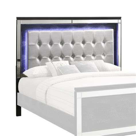 Contemporary King Size Wood Headboard with LED and Mirror Trim, Black ...