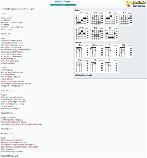Chord: Foolish Heart - Steve Perry - tab, song lyric, sheet, guitar, ukulele | chords.vip