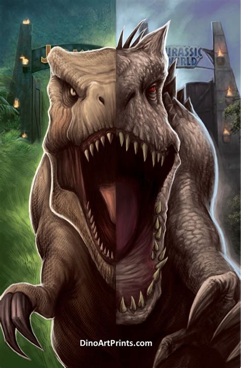 T-Rex/Indominus Rex Split (Jurassic Park, Jurassic World) 11" x 17 ...