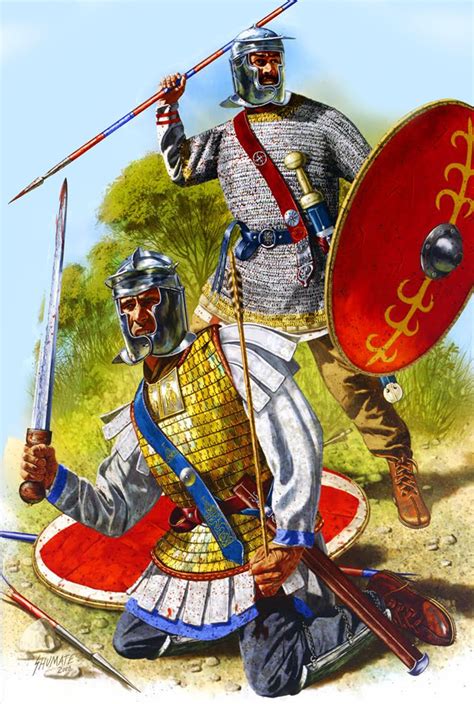 Roman infantry during the crisis of the third century. They wear late pattern Niederbieber ...