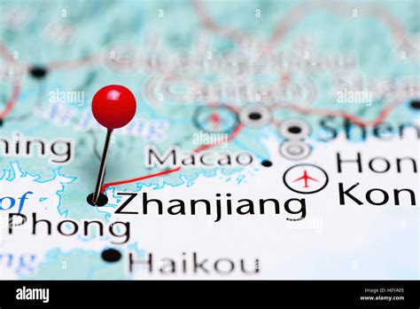 Zhanjiang pinned on a map of China Stock Photo - Alamy