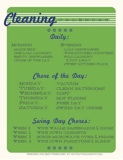 Cleaning calendar printable, Cleaning calendar, Cleaning chart