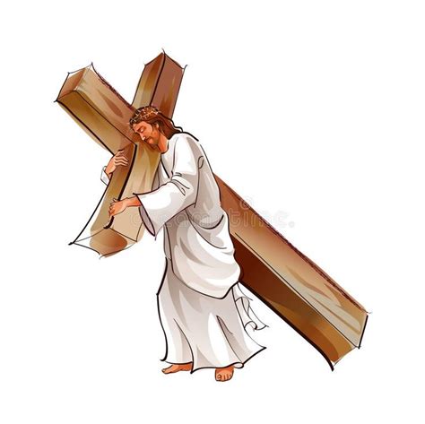 Side view of Jesus Christ holding cross vector illustration | Cross ...