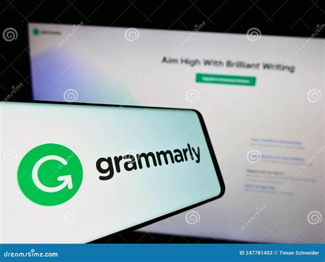 Mobile Phone with Logo of Writing Assistant Company Grammarly Inc. on ...