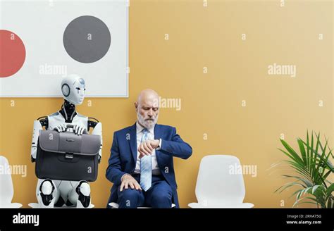 Man and AI robot waiting for a job interview: AI vs human competition ...