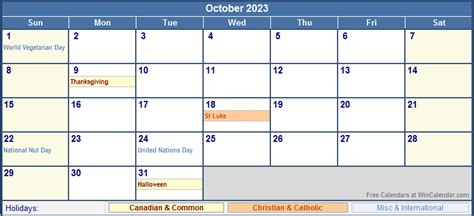 October 2023 Calendar Canada - Get Calendar 2023 Update