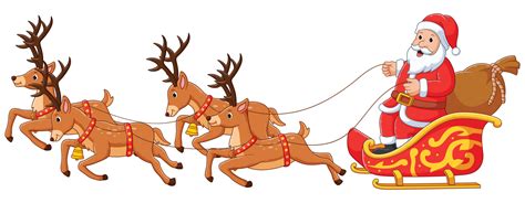 Santa in Sleigh and His Reindeer isolated on a white background. Vector Cartoon Illustration ...