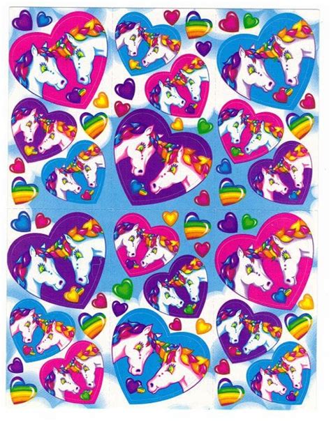 Vintage Lisa Frank Unicorn Love and Heart Stickers FULL SHEET