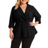 Agnes Orinda Women's Plus Size Formal Curve 3/4 Sleeve Peplum Bomber Work Blazer - Walmart.com