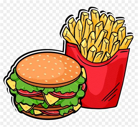 Fast Food French Fries Hamburger Pop Art - Burger And Fries Vector - Free Transparent PNG ...