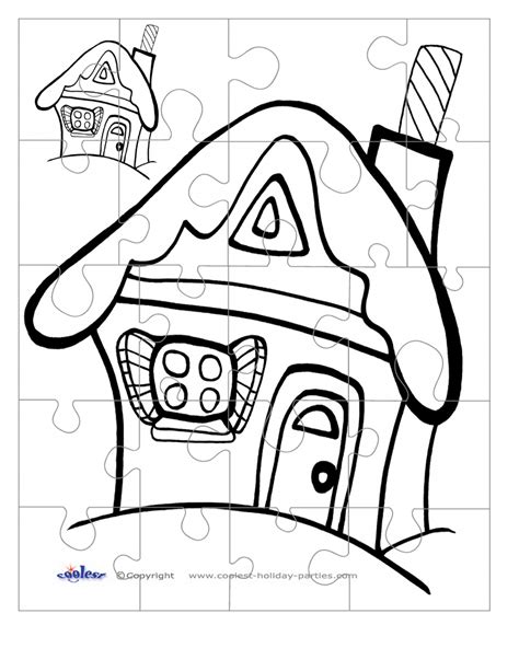 B&W Gingerbread House 1 Medium-Piece Puzzle - Coolest Free Printables