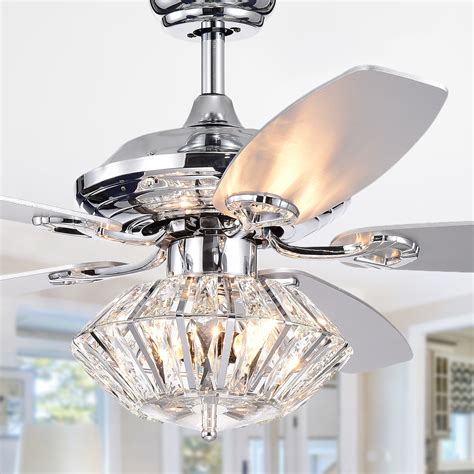 Warehouse Of Tiffany Lighted Ceiling Fan With Crystal Shade CFL-8366REMO/CH | eBay