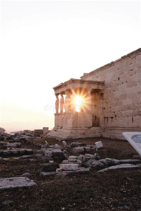 Vertical Shot of the Ancient Greek Erechtheion during a Sunset Stock Image - Image of rays ...