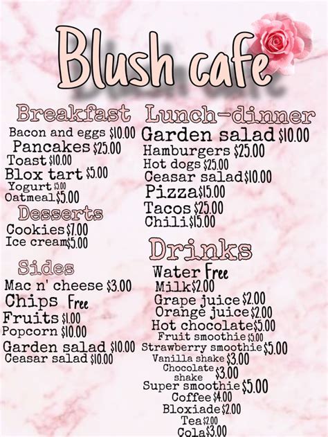 Bloxburg Menu Roblox Cafe Menu Id Bloxburg Cafe Decal Id User Blog ...