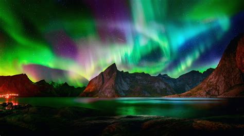 Download 1920x1080 Wallpaper Beautiful, Colorful Northern Lights, Aurora Borealis, Night, Full ...