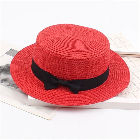 Red Baseball Cap Ladies Women'S Summer Solid Hat Top Sun Visor Straw ...