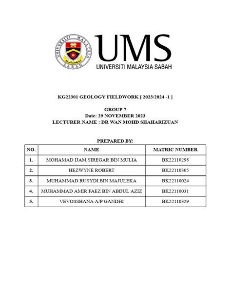 KG22301 Geology Fieldwork (2023 - 2024 - 1) | PDF | Shale | Fault (Geology)