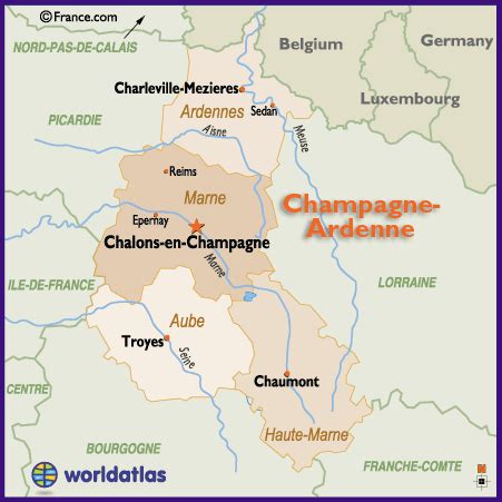 Map of the Champagne-Ardenne Region of France Including Chalons-En-Champagne Chaumont and Troyes ...