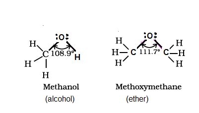 C-O-H bond angle is less than tetrahedral angle why - Chemistry - Alcohols Phenols and Ethers ...