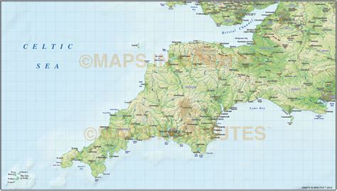 South West England County Map with regular relief @1,000,000 scale in ...