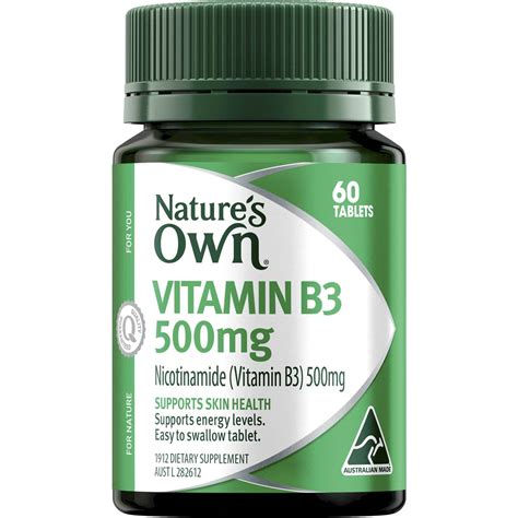 Nature's Own Vitamin B3 500mg Vitamin B Tablets For Energy 60 Pack | Woolworths