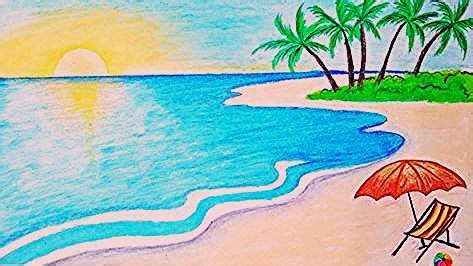 How to draw a scenery of sea beach Step by step (easy draw in 2020