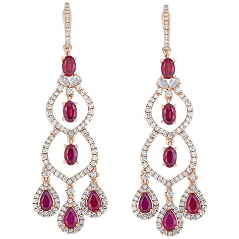 Ruby Diamond Chandelier Earring For Sale at 1stDibs