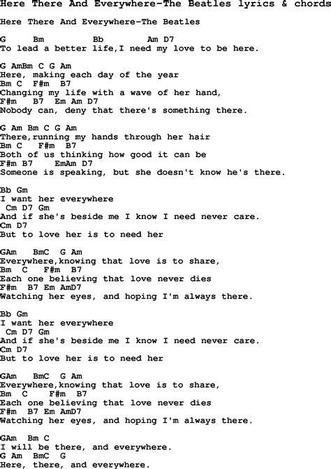 Love Song Lyrics for:Here There And Everywhere-The Beatles with chords.