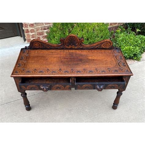 1900s Antique English Window Seat Bed Bench Gothic Revival Carved Oak 2 ...