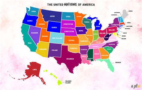 A map of the United States with countries of similar size to each of ...