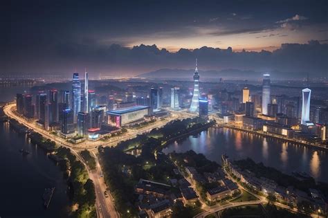 Premium Photo | Aerial photography of wuxi city skyline at night