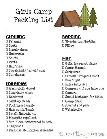 Girls Camp Printable Packing List and Leaders Must Haves for Camp!