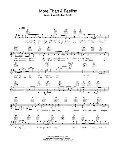 Boston "More Than A Feeling" Sheet Music Notes | Download Printable PDF ...