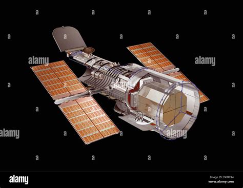 Hubble Space Telescope components diagram isolated on black background ...