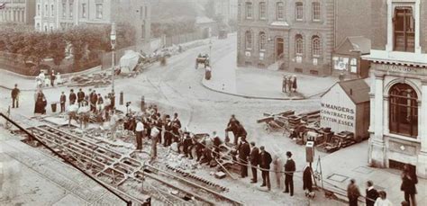 Brixton history: Tram tracks and Brixton Police Station, Brixton Road, 1907