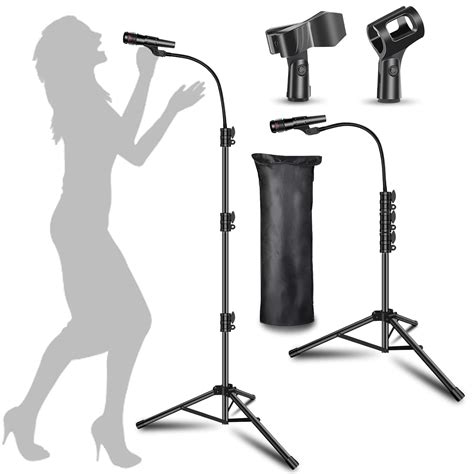 2 Pack Microphone Stand for Singing Mic Stand Boom with Gooseneck Mic ...