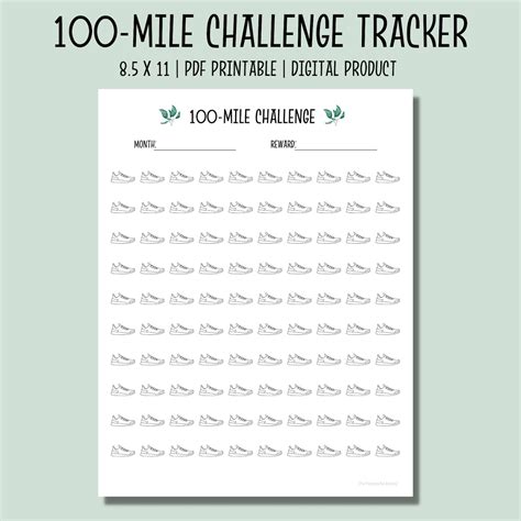 100 Mile Challenge Tracker Printable Running Tracker Walking Tracker Exercise Planner Workout ...