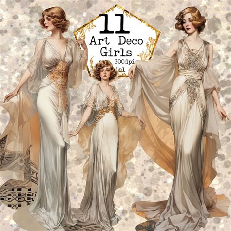 Art Deco 20s Fashion Clipart Girl With Flapper Dress Clipart Bundle ...