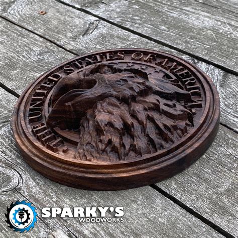 3D Carved Wood Eagle Over USA Flag – Sparky's Woodworks