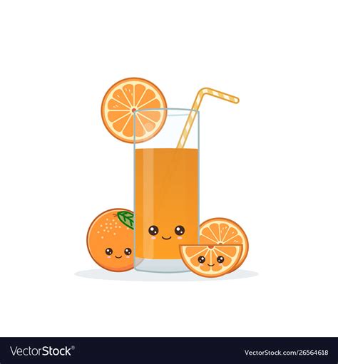 Cute kawaii smiling cartoon orange juice Vector Image